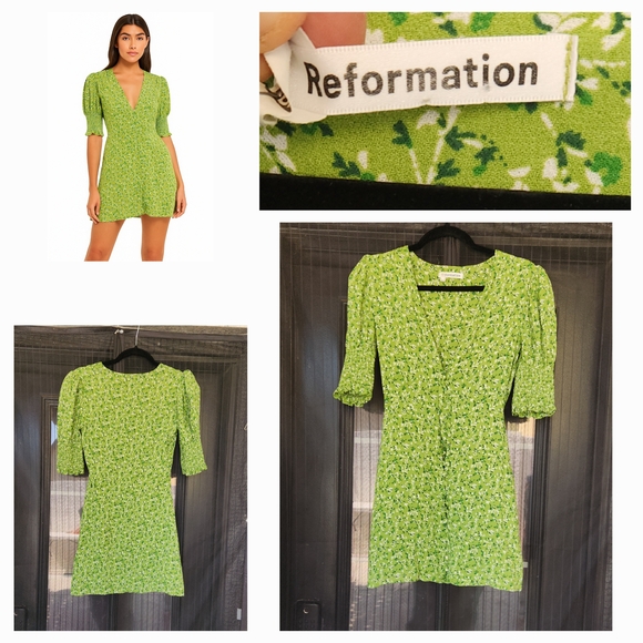 Reformation Dresses & Skirts - Reformation Lime Green Floral Mini Dress